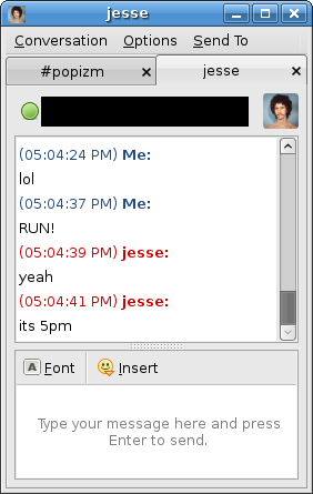 Greyed out text telling the user how to send a message.